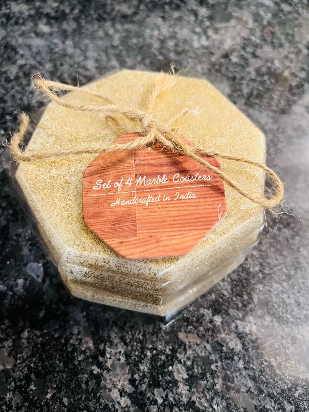 Hand Crafted Gold Marble Coasters Set of 4